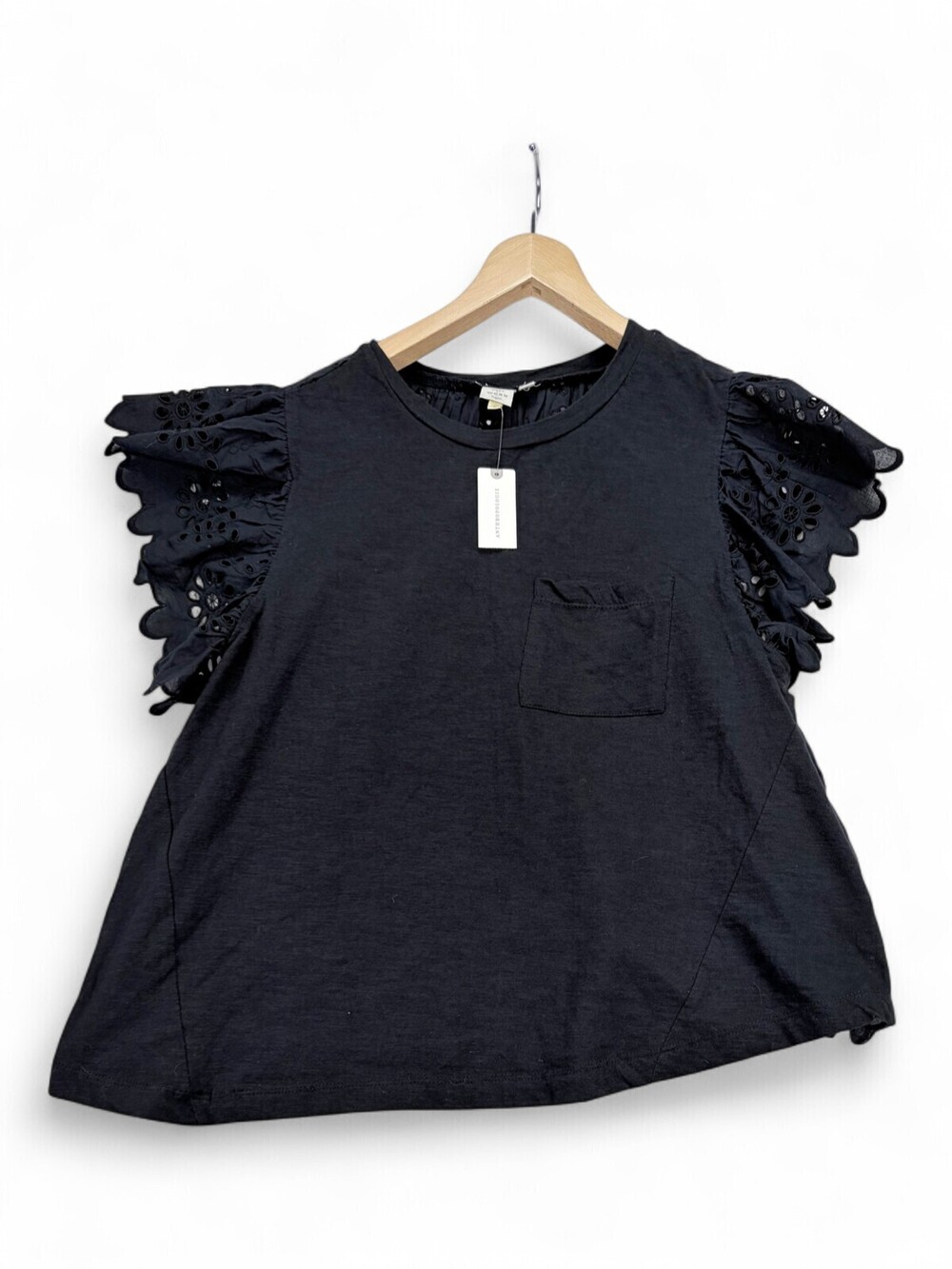 Anthropologie Eyelet Ruffle Sleeve Cotton Blouse M